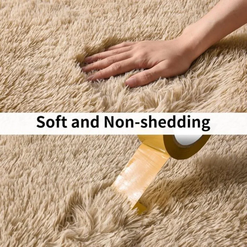 2x6 Soft Runner Rug, Beige Fluffy Shag, Non-Slip Carpet for Bedroom & Hallway